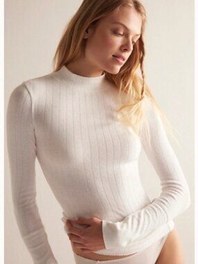 We The Free White Ribbed Mock Neck Long Sleeve Top | Fitted | Boho Basic